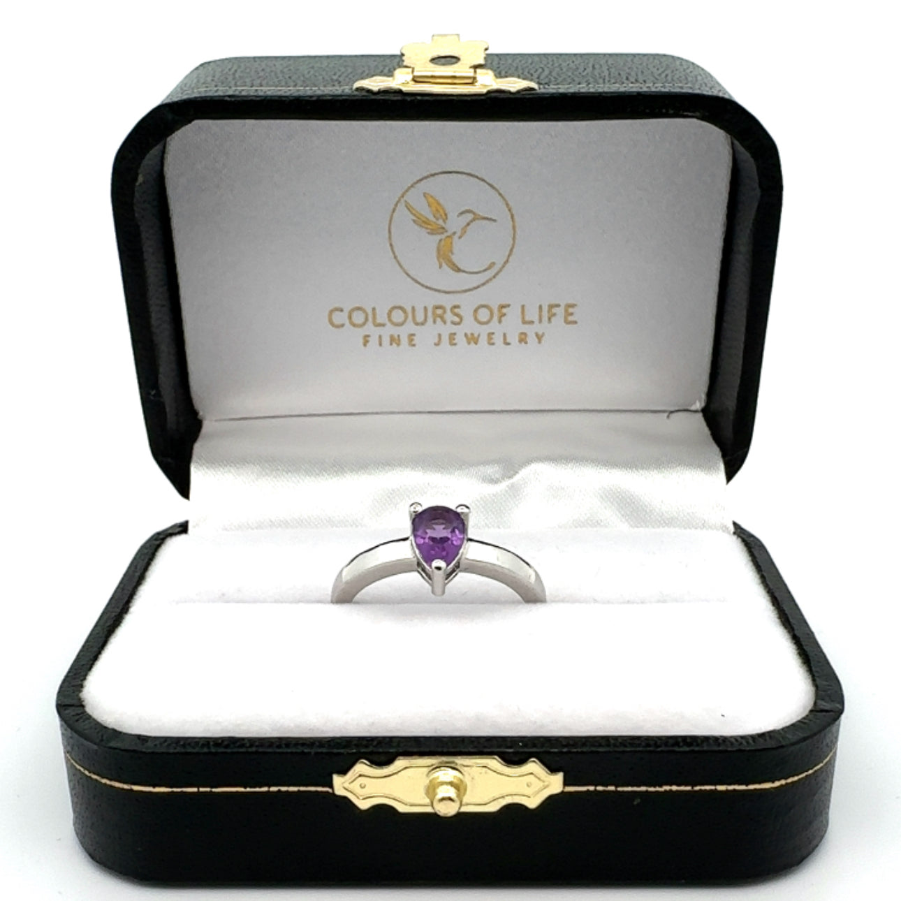 Pear shaped Amethyst and sterling silver ring. - Colours of Life Jewelry