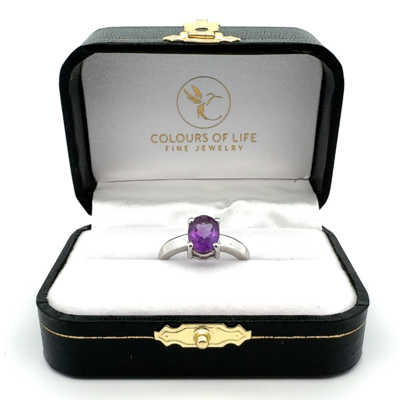 Elegant Amethyst Gemstone Ring in Sterling Silver Band - Colours of Life Jewelry