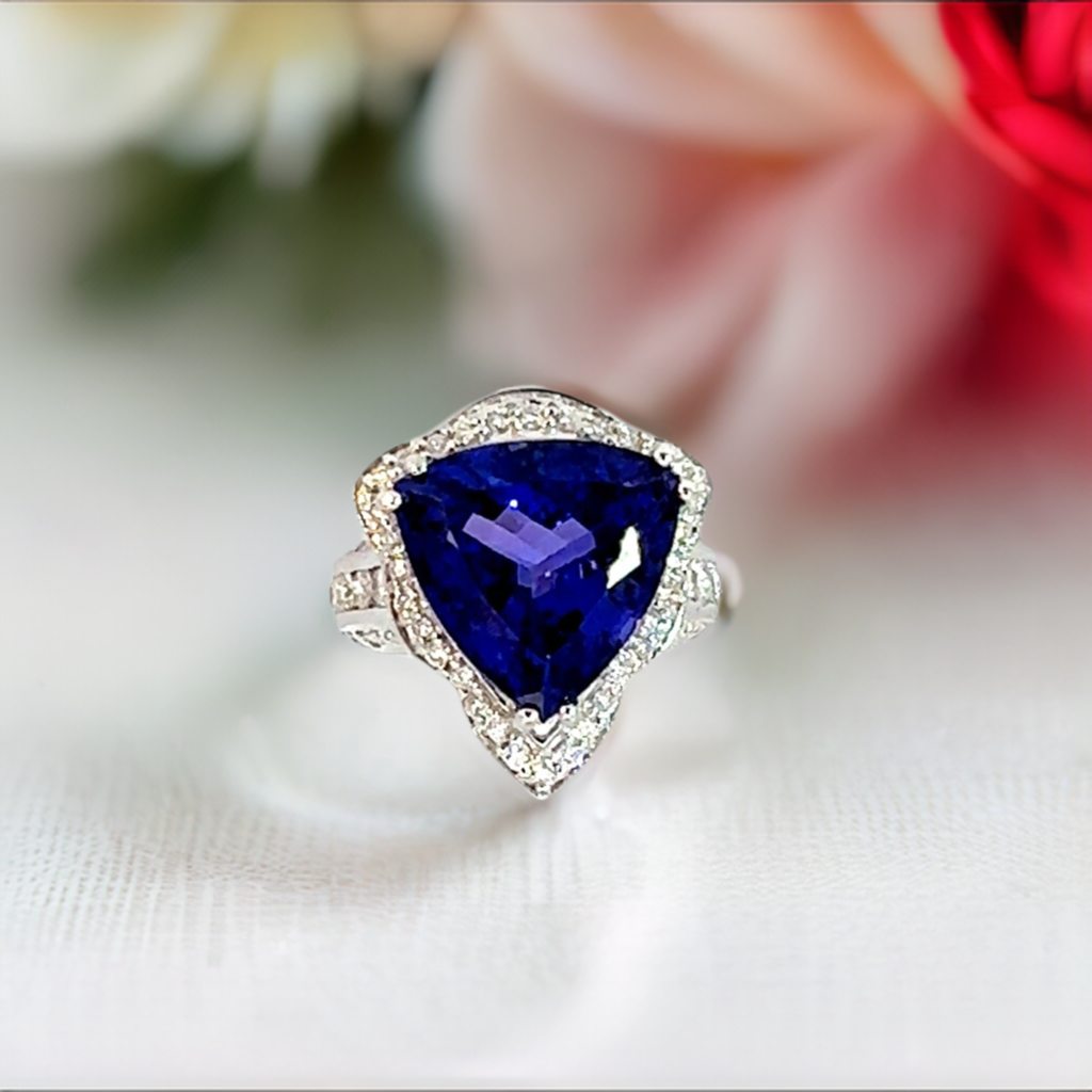 deep blue tanzanite and diamond ring - Colours of Life Jewelry