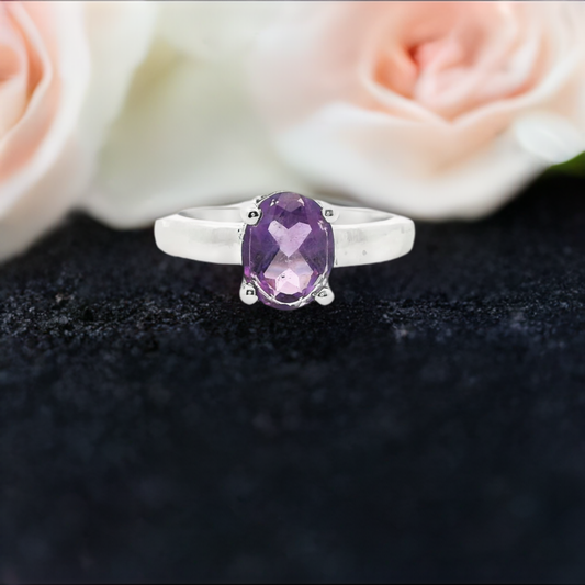 Elegant Amethyst Gemstone Ring in Sterling Silver Band - Colours of Life Jewelry