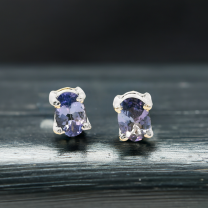 **Elegant Tanzanite Stud Earrings in Sterling Silver - Timeless Luxury **