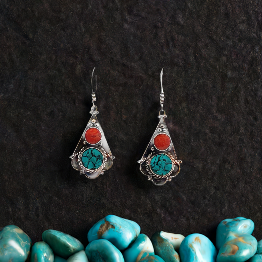 Vintage Turquoise and Coral Earrings