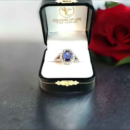 Traditional tanzanite and diamond gold ring - Colours of Life Jewelry